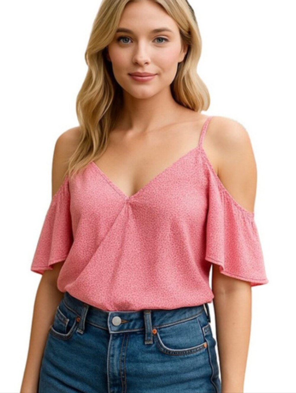 Peach Love California Pink Leopard Off Shoulder Bodysuit Women's M NWOT